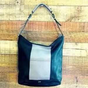H by Halston Two-Tone Leather Shoulder Bag – Black & Gray